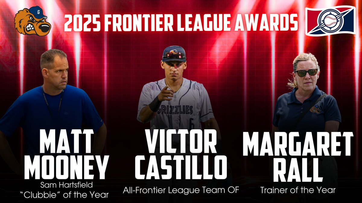 HUGE congratulations to <a href="/vic_cas22/">Victor Castillo</a> for being named to the 2025 All-<a href="/FLProBaseball/">Frontier League</a> Team in the outfield! Our clubhouse manager Matt Mooney is also the clubbie of the year, and our trainer Margaret Rall is the Trainer of the Year! #GrizzUP🐻

Read more: tinyurl.com/5crncy43