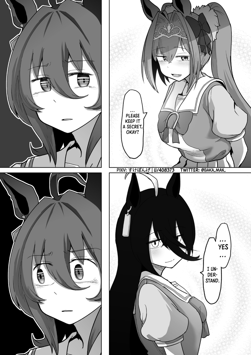 thingsthatdo's tweet photo. Tachyon doesn't like where this is going (by baka_man_) #UmaTranslations https://t.co/xlkC2gKJuy