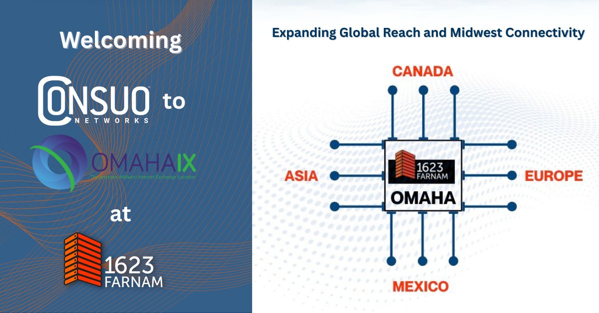 🚨 We're excited to welcome Consuo Networks to the Omaha IX at 1623 Farnam! This connection with Consuo allows us to extend to anywhere in the world and expands high-speed connectivity in the Midwest. We're excited for collaboration at the region's leading interconnection hub!