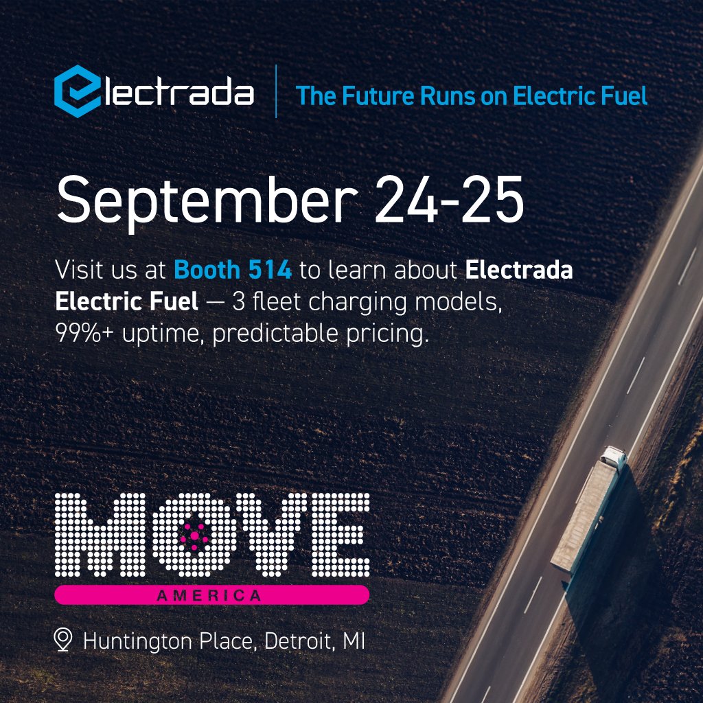 ⚡ The mobility revolution is here.

We’re sponsoring #MOVEAmerica2025 in Detroit (Sept 24–25) — where together with fleet operators #Electrada will help shape what’s next. 🚍🌎

Book a meeting to learn more about #ElectradaElectricFuel  👉  hubs.la/Q03F_dsR0

#EVFleets