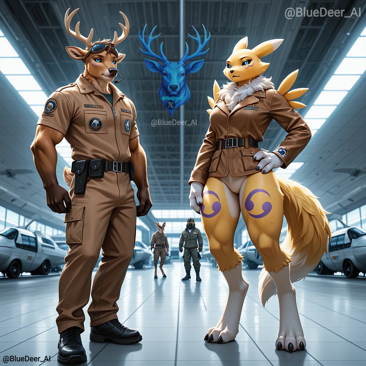 BlueDeer_AI's tweet photo. Brian hired a new co-pilot to fly with him👨‍✈️🧑‍✈️😁 

An amazing gift I received from my best friend @furryhorse42 (who is now creating his own AI content, welcome to the community friend💙☺️, I love seeing the Renamons you create🤩)
#Aiart #furry #anthro #aiart #OCBrian https://t.co/Opq1bGReUH