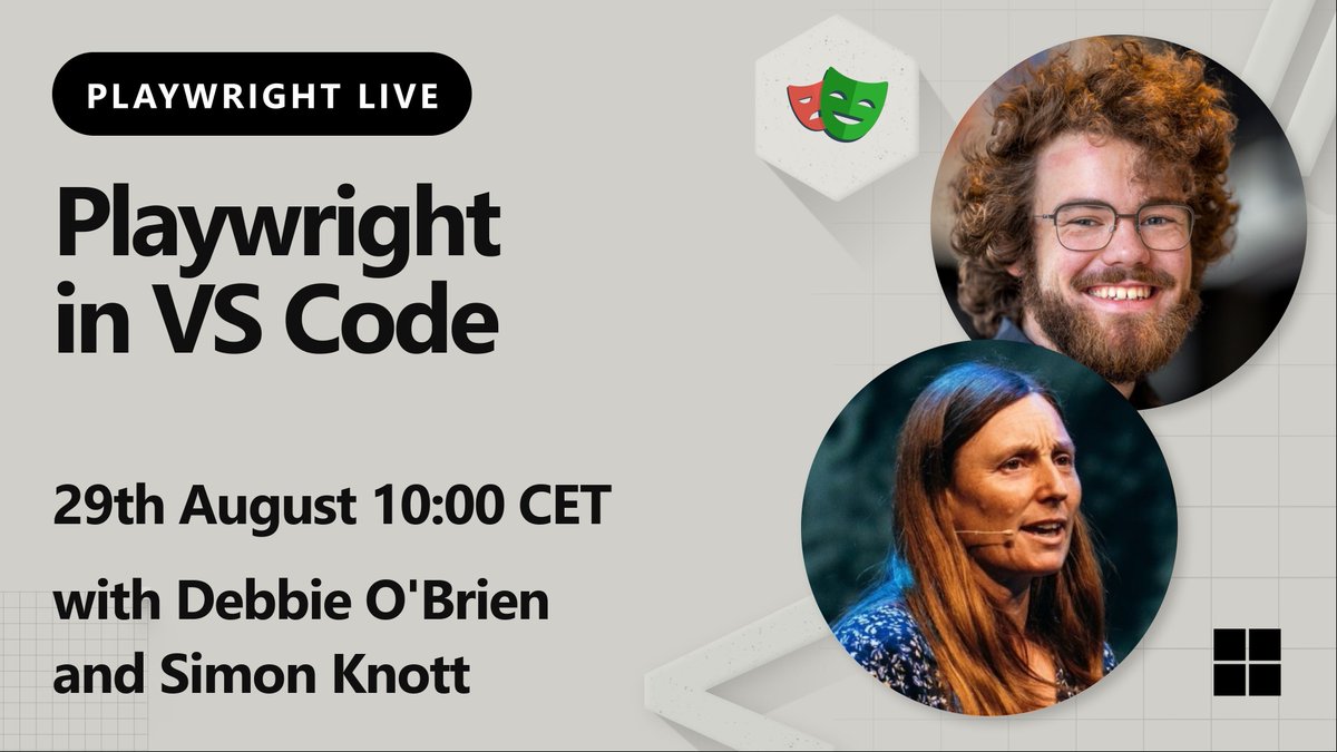 Visual Studio Code (@code) on Twitter photo 🌑🦉 Calling all you night owls and Playwright fans. Join <a href="/debs_obrien/">Debbie O'Brien</a> and <a href="/skn0tt/">Simon Knott</a> at 1:00 am PT pm Friday August 29th for a demo of #Playwright in #VSCode with the Playwright VS Code Extension! Join us to chat live with the team 🎭 youtube.com/live/8iZte7u4v… 🌑🦉 Calling all you night owls and Playwright fans. Join <a href="/debs_obrien/">Debbie O'Brien</a> and <a href="/skn0tt/">Simon Knott</a> at 1:00 am PT pm Friday August 29th for a demo of #Playwright in #VSCode with the Playwright VS Code Extension! Join us to chat live with the team 🎭 youtube.com/live/8iZte7u4v…