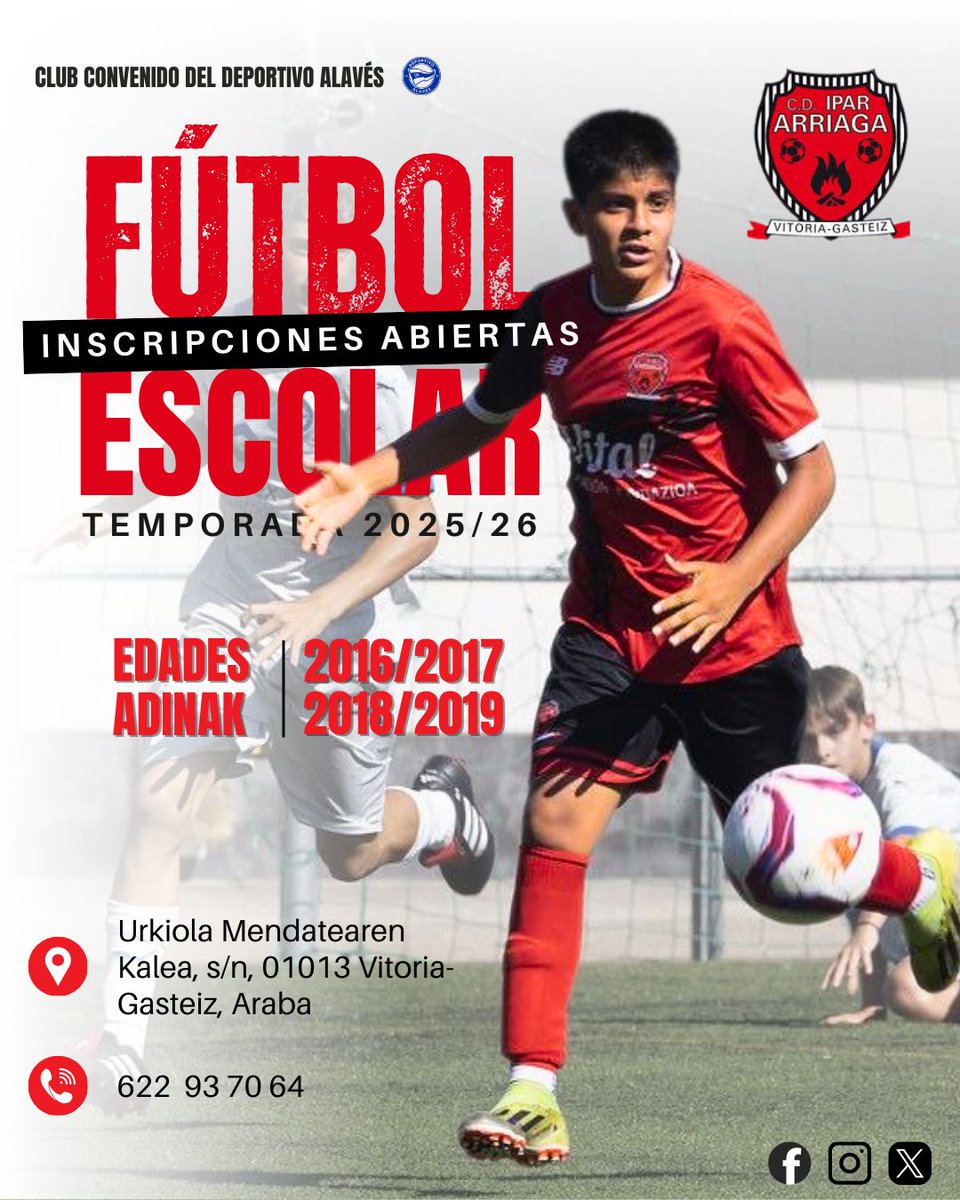 𝗜𝗡𝗦𝗖𝗥𝗜𝗣𝗖𝗜𝗢𝗡𝗘𝗦!
Queda abierto el plazo de inscripción para las siguientes categorías:
*Nacidos en 2016/2017
*Nacidos en 2018/2019

Para cualquier consulta o información pueden ponerse en contacto a través del número de teléfono indicado en la imagen.
Animatu zaitezte!