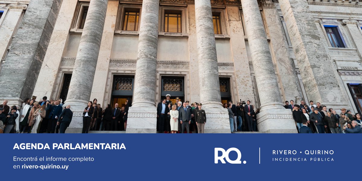 🇺🇾 Agenda Parlamentaria | semana 35

📌 Esta semana ingresa a Asamblea General el presupuesto quinquenal que comenzará a ser tratado por Diputados.

📌 Asamblea General realizó sesión especial de  conmemoración de los 100 años del Palacio Legislativo.

rb.gy/f1fyfy