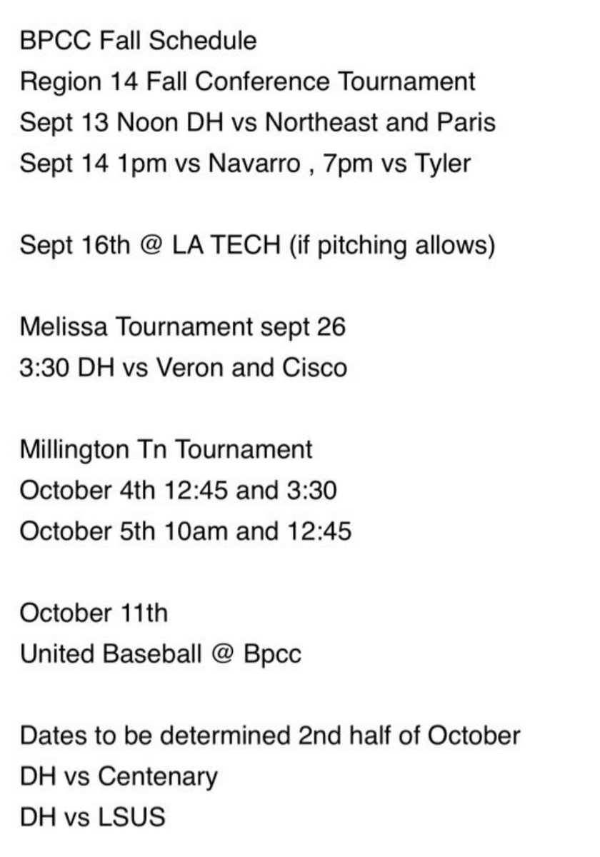 Fall Schedule @ Bossier Parish Community College⬇️
