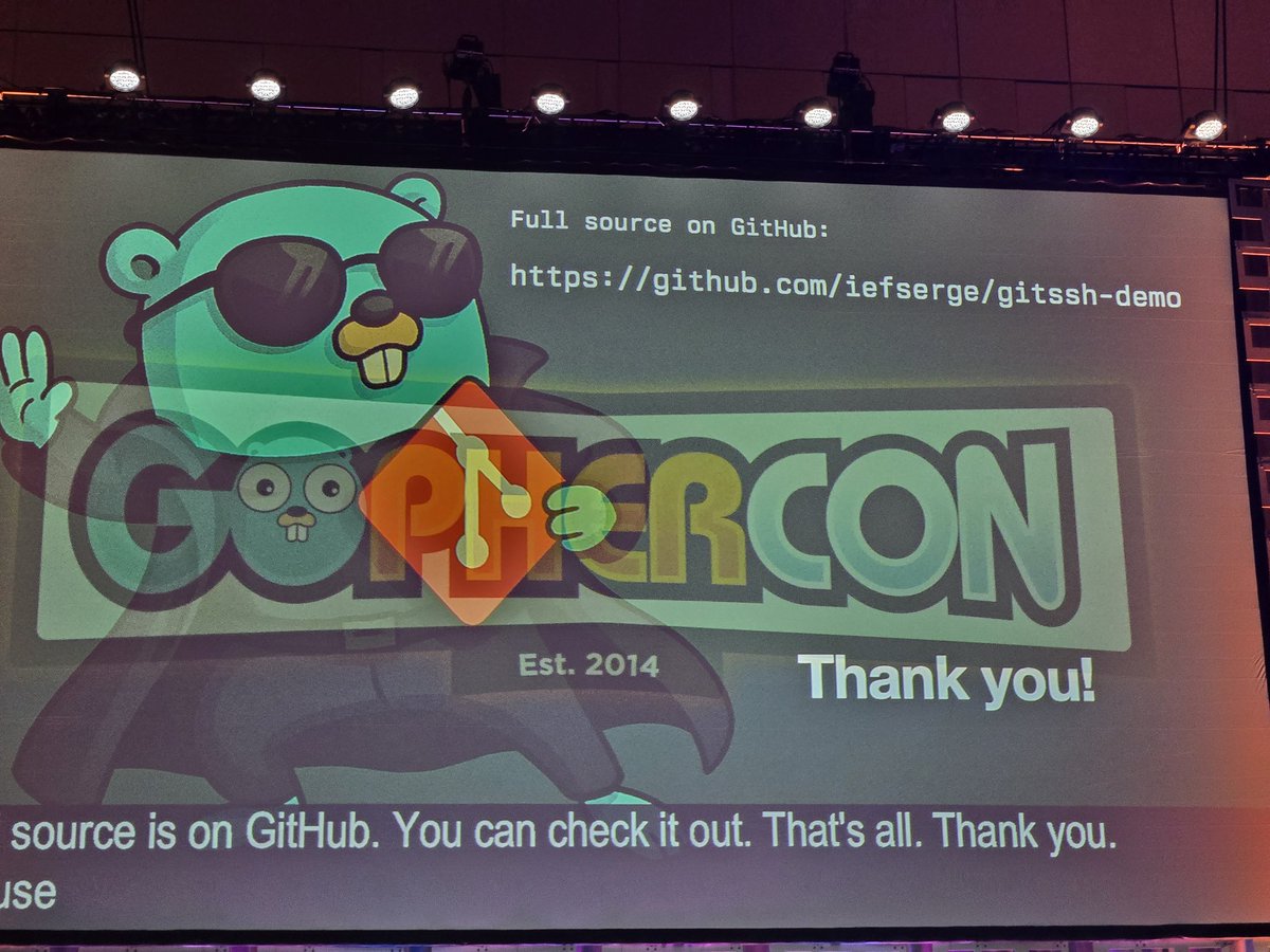 Next up at Gophercon lightning talks: building a Git client in Go. #GophersUnite