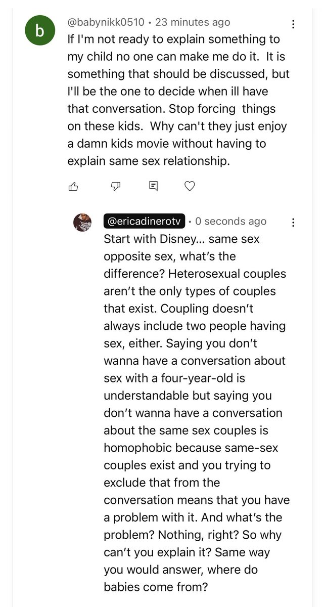 sweetfacedinero's tweet photo. the homophobia is so blatant, you can deny that it exists. 

if you include lesbian women in your art, you should be able to explain a lesbian couple outside the context of sex, to a 4 year old. 

And stop using the word “force”. https://t.co/kWtoig5uhp