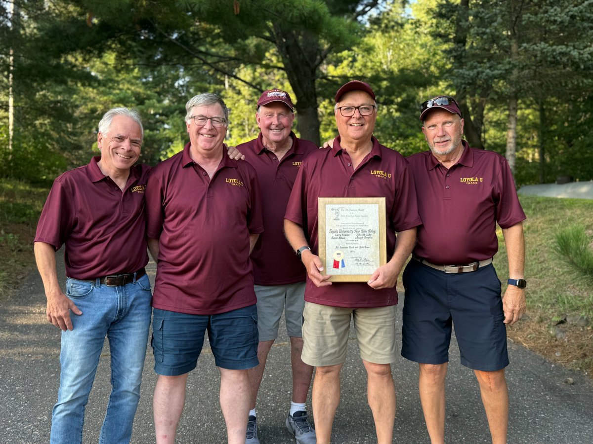 50 years later! 🎉 

Four members of our 1975 NCAA Indoor 2-Mile Relay (6th place finish) reunited in Hayward, WI with 20+ Loyola track alums. Friends and teammates for life!