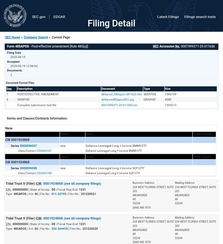 🚨 🚨 BREAKING NEWS:

US SEC just acknowledged the filing for the Defiance Leveraged Long + Income XRP ETF by Tidal Trust II. 📃 🪙 💰 🇺🇸 

BOOOOM! 🔥 🔥 🔥 🔥 🔥 

#XRP #RLUSD #XRPETF 💎 💎 💎 💎 💎 💎 💎 💎 💎 💎