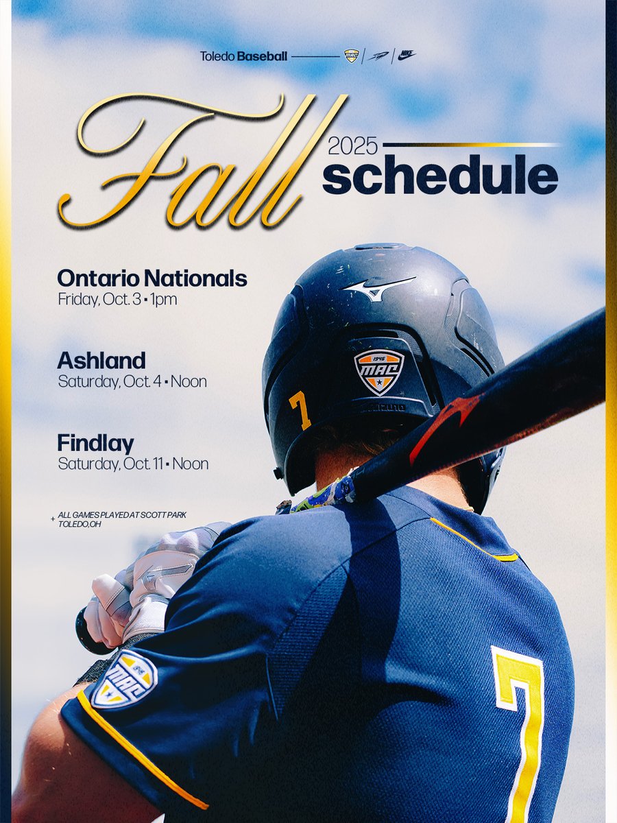 The boys are 𝗕𝗔𝗖𝗞 𝗔𝗧 𝗦𝗖𝗢𝗧𝗧 𝗣𝗔𝗥𝗞 this fall! ⚾️🍂

Toledo will play three games in October during its fall exhibition schedule!

📰 tinyurl.com/26w7v69c

#TeamToledo