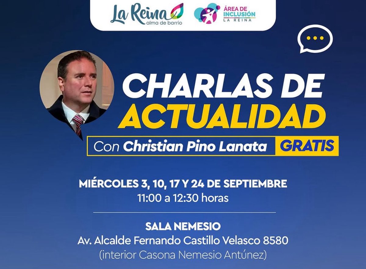 Sería importante saber el costo que tiene para la <a href="/MuniLaReina/">La Reina</a> estas charlas de actualidad y cómo fue el proceso de selección