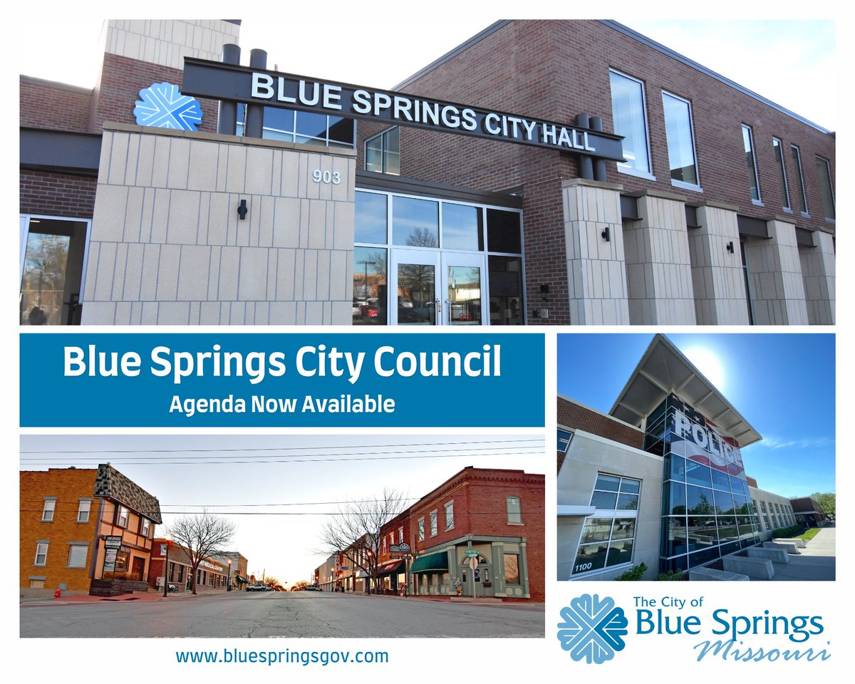 The Tuesday, September 2, 2025, City Council Meeting agenda is now available. You can view it here: bluespringsgov.com/AgendaCenter/V…

The meeting can be viewed live on our website at buff.ly/3l9esFT and our YouTube channel. It will be re-broadcast on Comcast Channel 7.