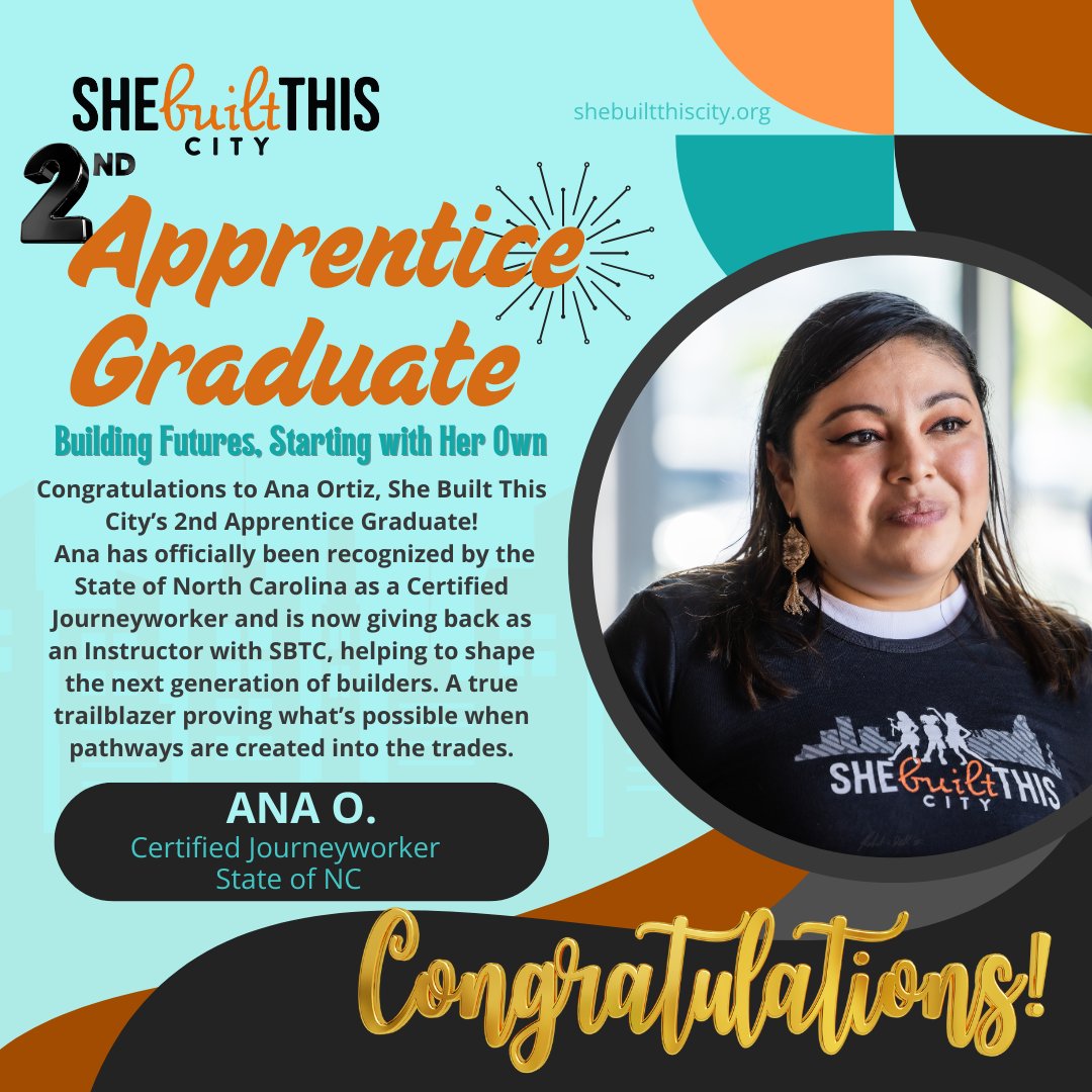 🎉 From Apprentice to Instructor! Congrats to Ana Ortiz, SBTC’s 2nd Apprentice Graduate + now a Certified Journeyworker with the State of NC. She’s already giving back as an SBTC Instructor, shaping the next gen of builders. 🔨 #WomenInTrades #NailedIt