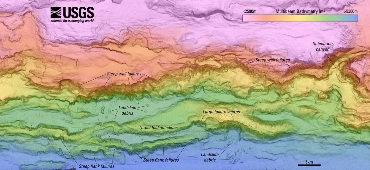 USGSCoastChange's tweet image. In summer 2025, the @USGS worked with @NOAA to map a large swath of seafloor offshore of Kodiak Island, Alaska, along the Alaska-Aleutian Trench: ow.ly/F0Ku50WNS77 #KodiakIsland #seafloormapping #slopefailure #marinegeology #marinegeophysics #seabedfaulting