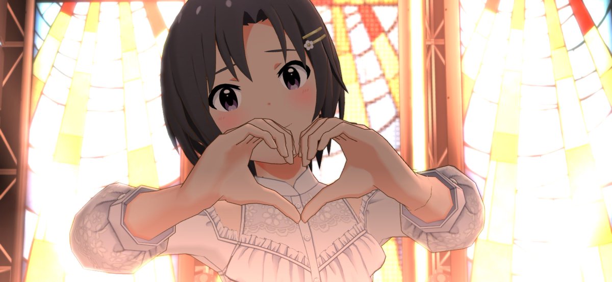 #ミリシタスクショ朝の1枚 +2枚
目元隠すのカッコイイよね。まあ、目元バリバリ出してもかっこいいんだけど。というか可愛いもできるけどね！！