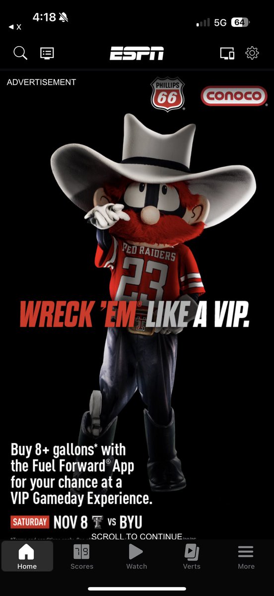 TTU just flexing on the ESPN app… you love to see it