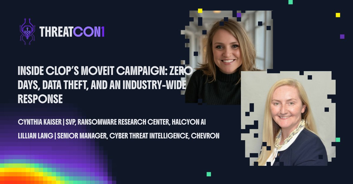 VulnCheckAI's tweet photo. How did CL0P exploit the MOVEit zero-day while avoiding detection, and how did Chevron respond?
Join Cynthia Kaiser (@HalcyonAi) & Lillian Lang (@Chevron) at #THREATCON1 to uncover lessons learned and why CL0P remains a persistent threat: https://t.co/lIJ9j2S1yD https://t.co/6XsYNiXfRK