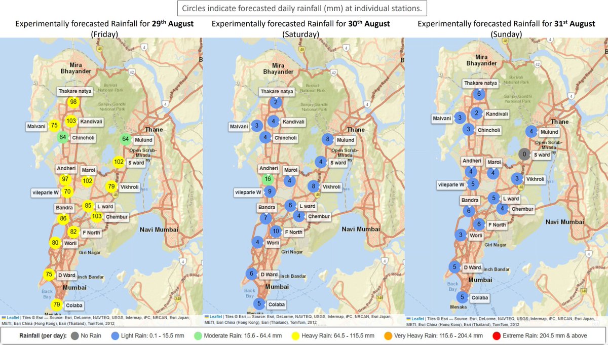 ClimateIITB's tweet photo. 🌧️🌧️☔ ☔Rainfall is likely to be Heavy in #Mumbai today as per our model forecasts.

Please report any waterlogging on https://t.co/b2KMRSqXnk ⚠️

@ClimateIITB experimental daily rainfall forecasts for Mumbai, supported by HE-IITB Innovation Lab @HDFCERGOGIC 

#MumbaiRains https://t.co/FYjA8dwLqH