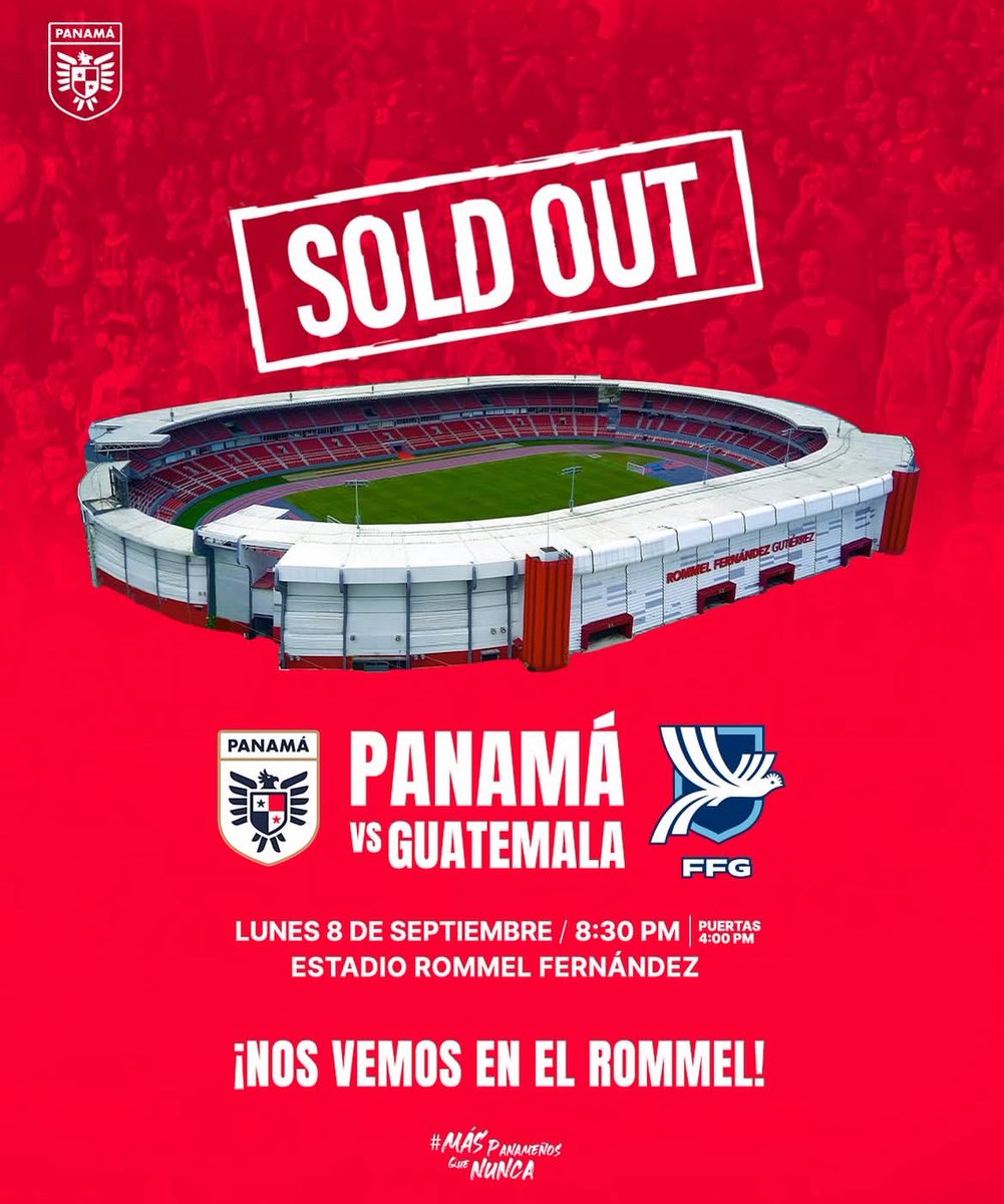 ¡Casa llena!🏟️🇵🇦

La FPF anuncia que se agotaron los boletos para el partido de Panamá ante Guatemala.

#EstoyMareaRoja