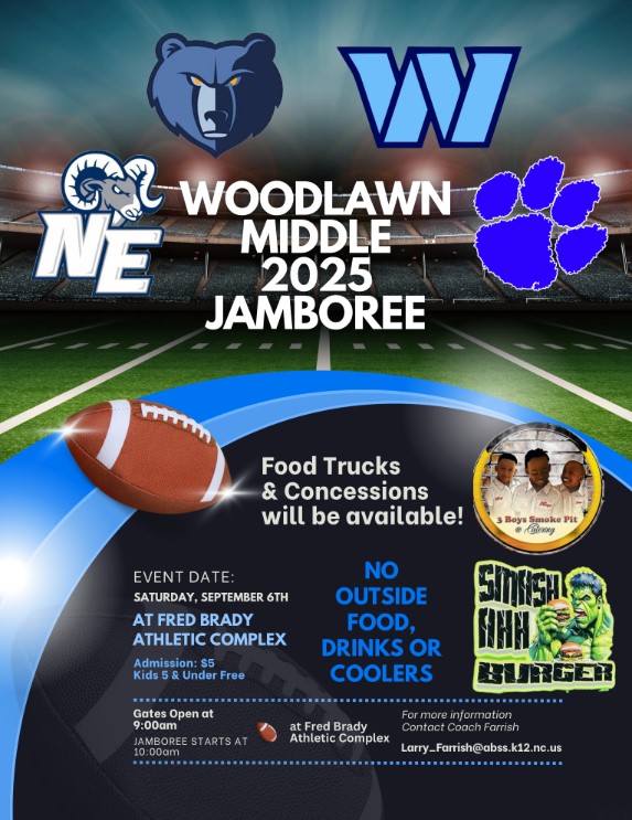 #GHMSAthletics | Our GHMS football team will participate in the 2025 Woodlawn Middle Jamboree on Saturday, September 6th at the Fred Brady Athletic Complex in Mebane. Gates open at 9:00am and the Jamboree will began at 10:00am. Good luck, Grizzlies! #OurGravelly