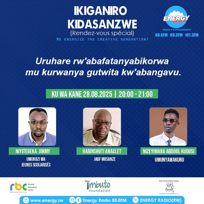 Jeunes Scolarises Kubufatanye n'Umuryango <a href="/Imbuto/">Imbuto Foundation</a> ,<a href="/ENERGY888FM/">ENERGY RADIO (RW)</a> ,<a href="/MusanzeDistrict/">Musanze District</a> , hari gutambuka ikiganiro kivuga "ku ruhare rw'abafatanyabikorwa mu kurwanye gutwita kw'abangavu".