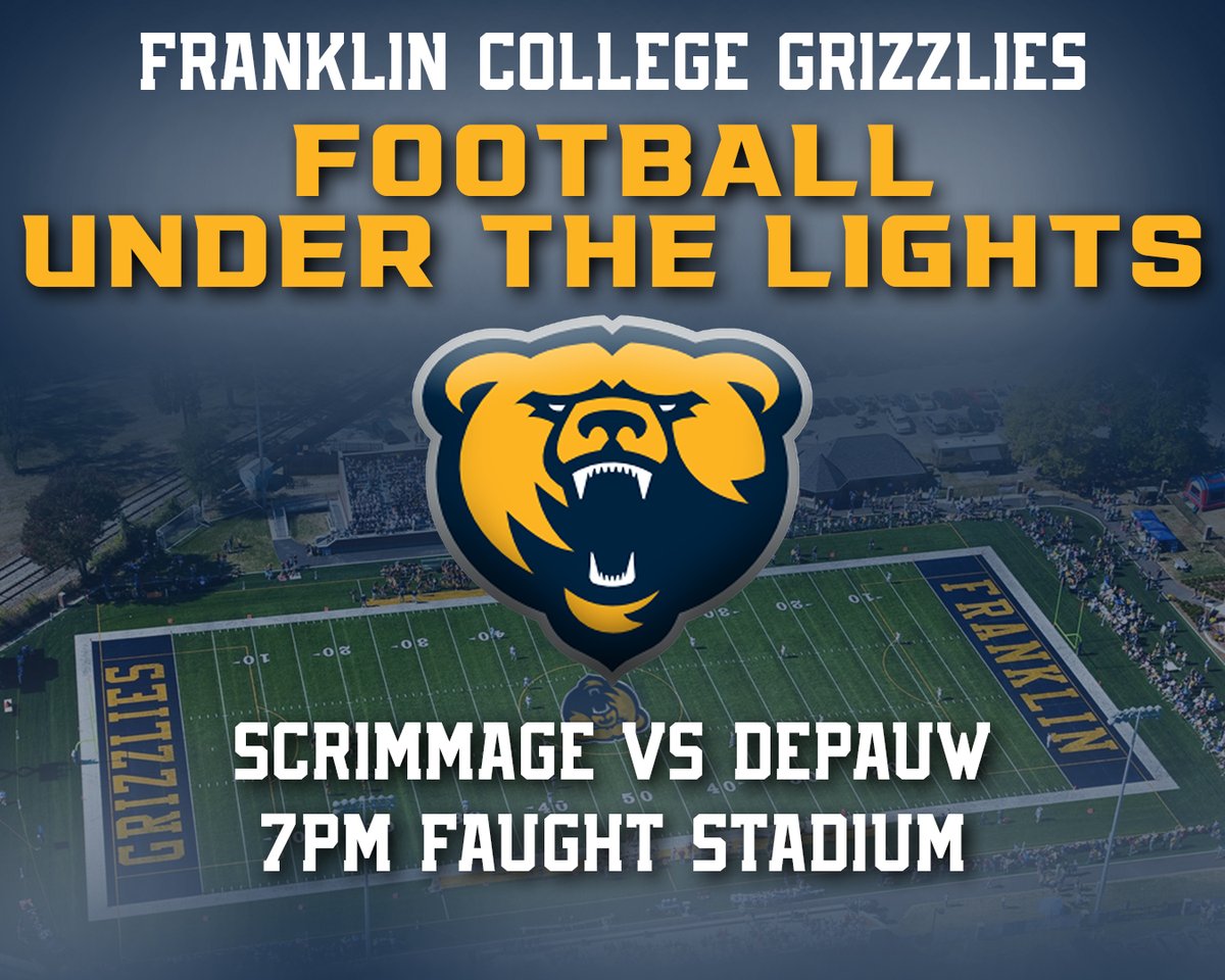 Franklin College Football (@fcgrizfootball) on Twitter photo Scrimmage tonight as we host DePauw University at 7pm at Faught Stadium! #BePhasTor #GrizSquad Scrimmage tonight as we host DePauw University at 7pm at Faught Stadium! #BePhasTor #GrizSquad