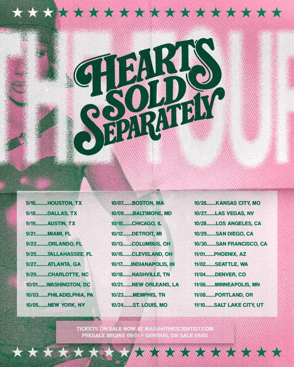 Tour Flyer for Mariah The Scientist’s ‘Hearts Sold Separately’ 🩷🪖