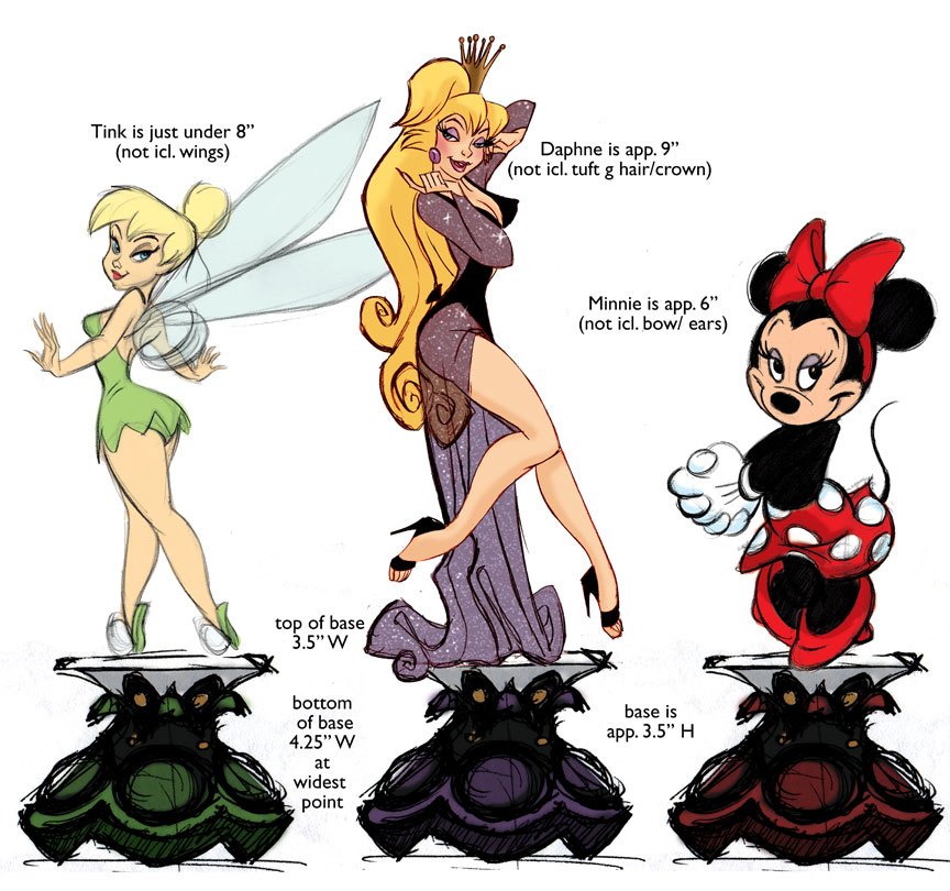 Never  got to create the third character in our Animated Ladies line. The first  lady of Disney, Minnie Mouse. Looking back, the original design ( second  pic) was lacking which is why it was never made. I just played around  with an update recently.
