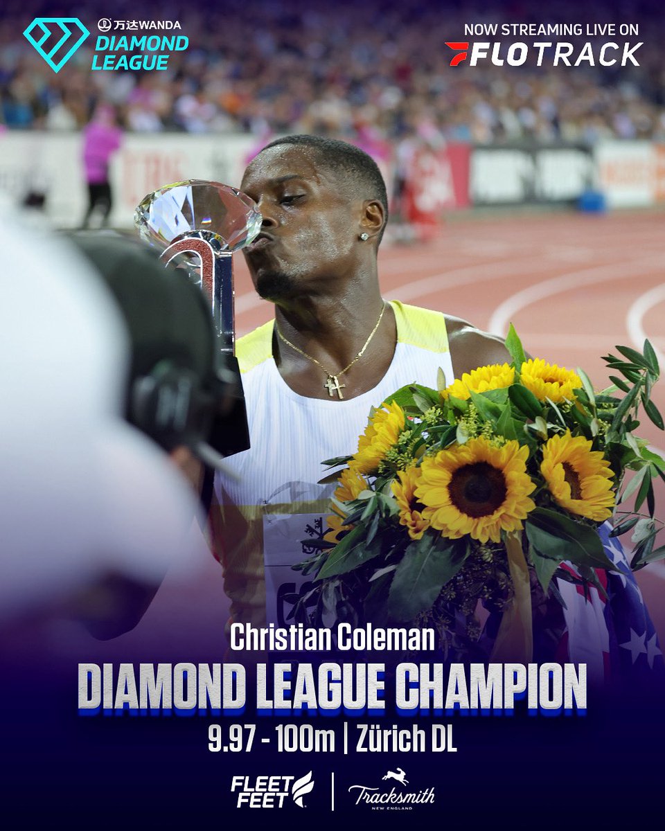 FloTrack (@flotrack) on Twitter photo Coleman!
Christian Coleman notches his second 100m Diamond League title, this time in Zürich as he takes it in 9.97!
Akami Simbine in second with 9.98 and Ackeem Blake in third with 9.99.
#DiamondLeague and #ZurichDL coverage presented by <a href="/tracksmith/">Tracksmith</a> and @fleetfeetsports
📸: Coleman!
Christian Coleman notches his second 100m Diamond League title, this time in Zürich as he takes it in 9.97!
Akami Simbine in second with 9.98 and Ackeem Blake in third with 9.99.
#DiamondLeague and #ZurichDL coverage presented by <a href="/tracksmith/">Tracksmith</a> and @fleetfeetsports
📸: