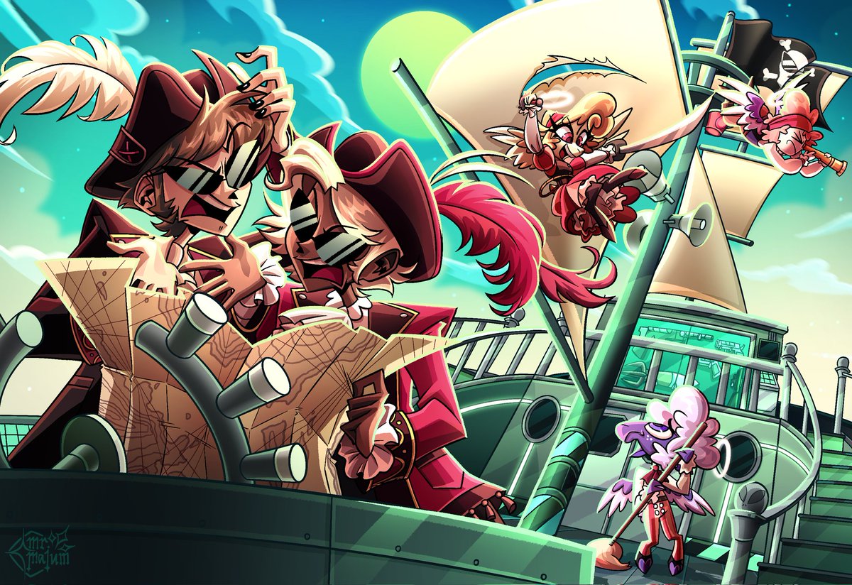 Spindle didnt make pirate merch of the agents and that was a huge miss so i did it myself LMAO 💗💗💗

#HelluvaBoss #HelluvaBossFanart #agent1 #agent2