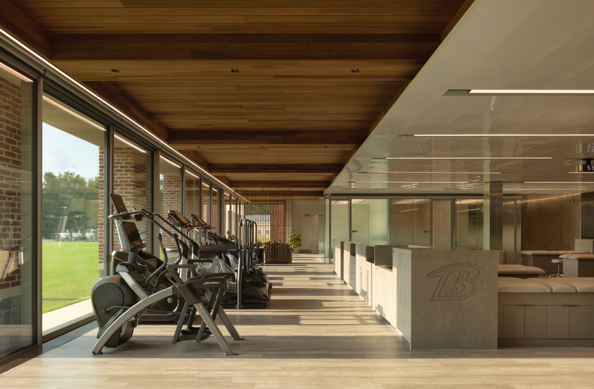 The Baltimore Ravens wrapped up phase 1 of the renovation on the Under Armour Performance Center designed by ZGF, including a hydrotherapy suite, open-concept training room and plenty of wood and stone. (photos by Ema Peter)