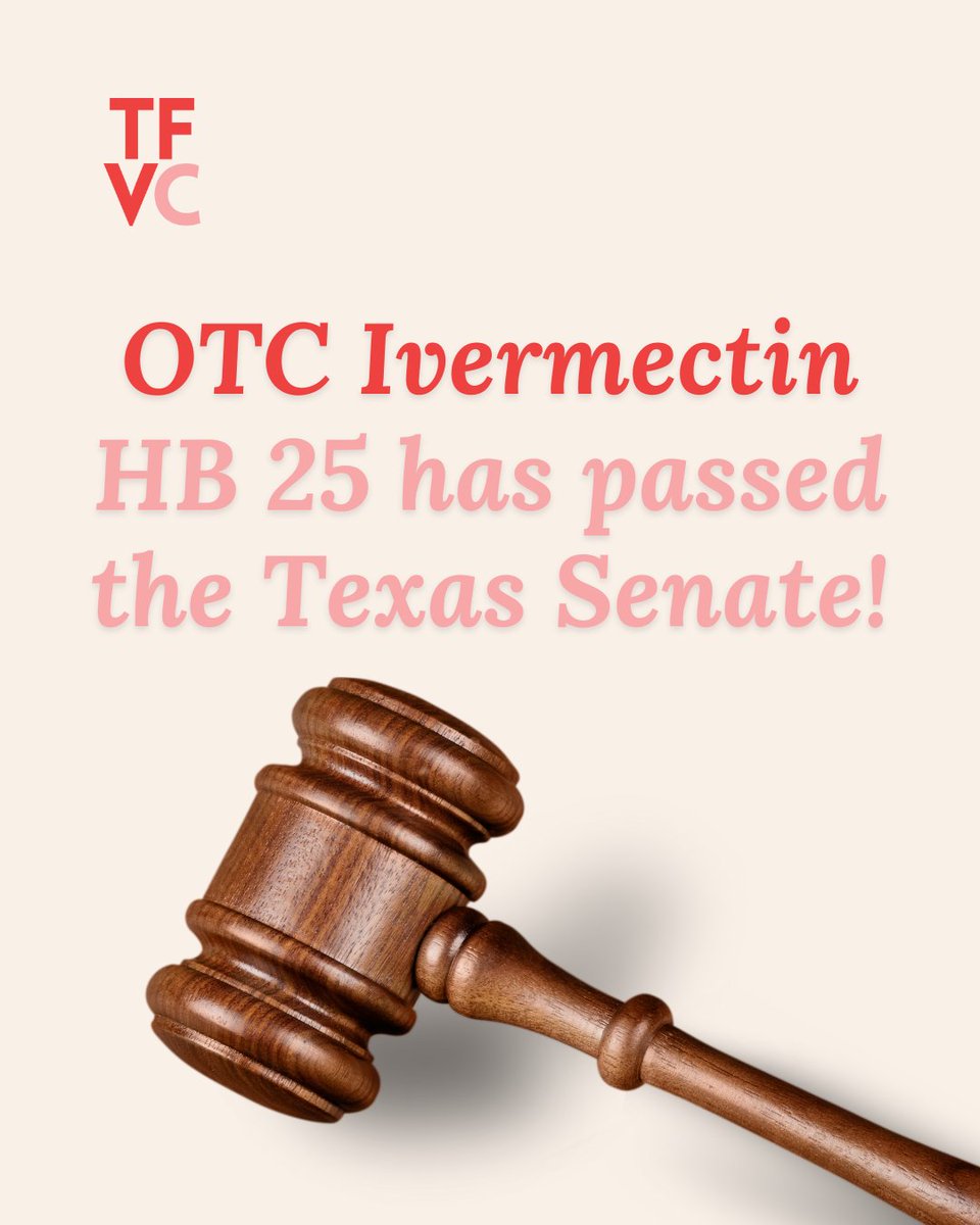 TXforVaxChoice's tweet image. The people of Texas have spoken, and HB 25 is now headed to the Governor's desk to become law. We will soon be able to purchase Ivermectin without a prescription in the Lone Star State!🎉