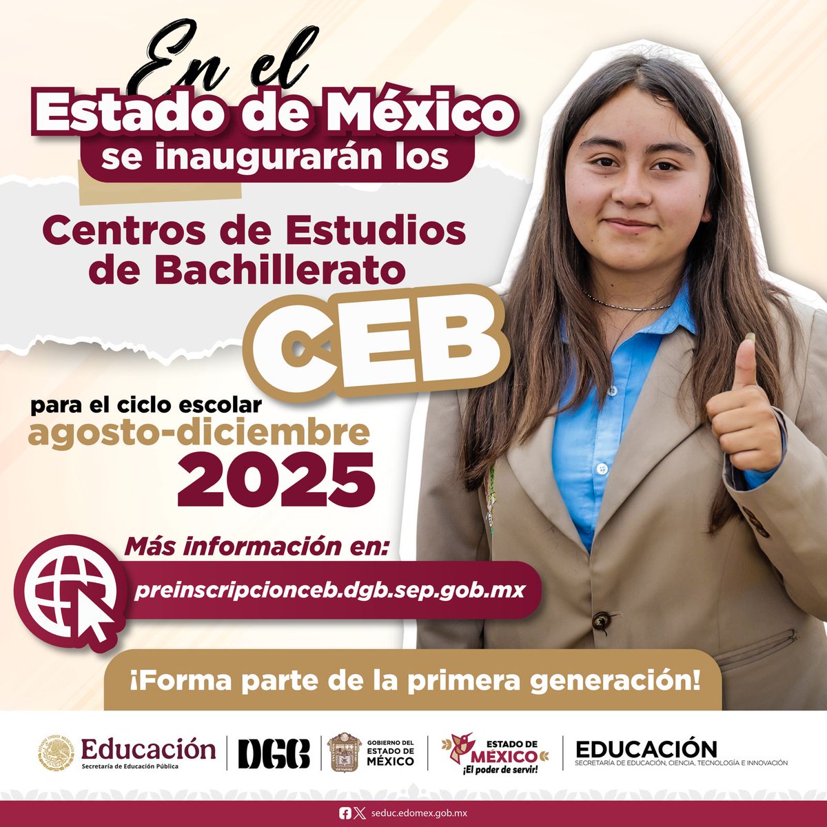 Cbt4Toluca's tweet photo. #EducaciónMediaSuperior 
#ComunidadDGB 
#LaEscuelaEsNuestra
@SeducEdoMex 
@SEMSedomex 
En agosto a diciembre de 2025, se inaugurarán nuevos Centros de Estudios de Bachillerato en el turno vespertino.
Preinscríbete aquí 👉https://t.co/27qxZFX971 https://t.co/OZxmGGrBnQ
