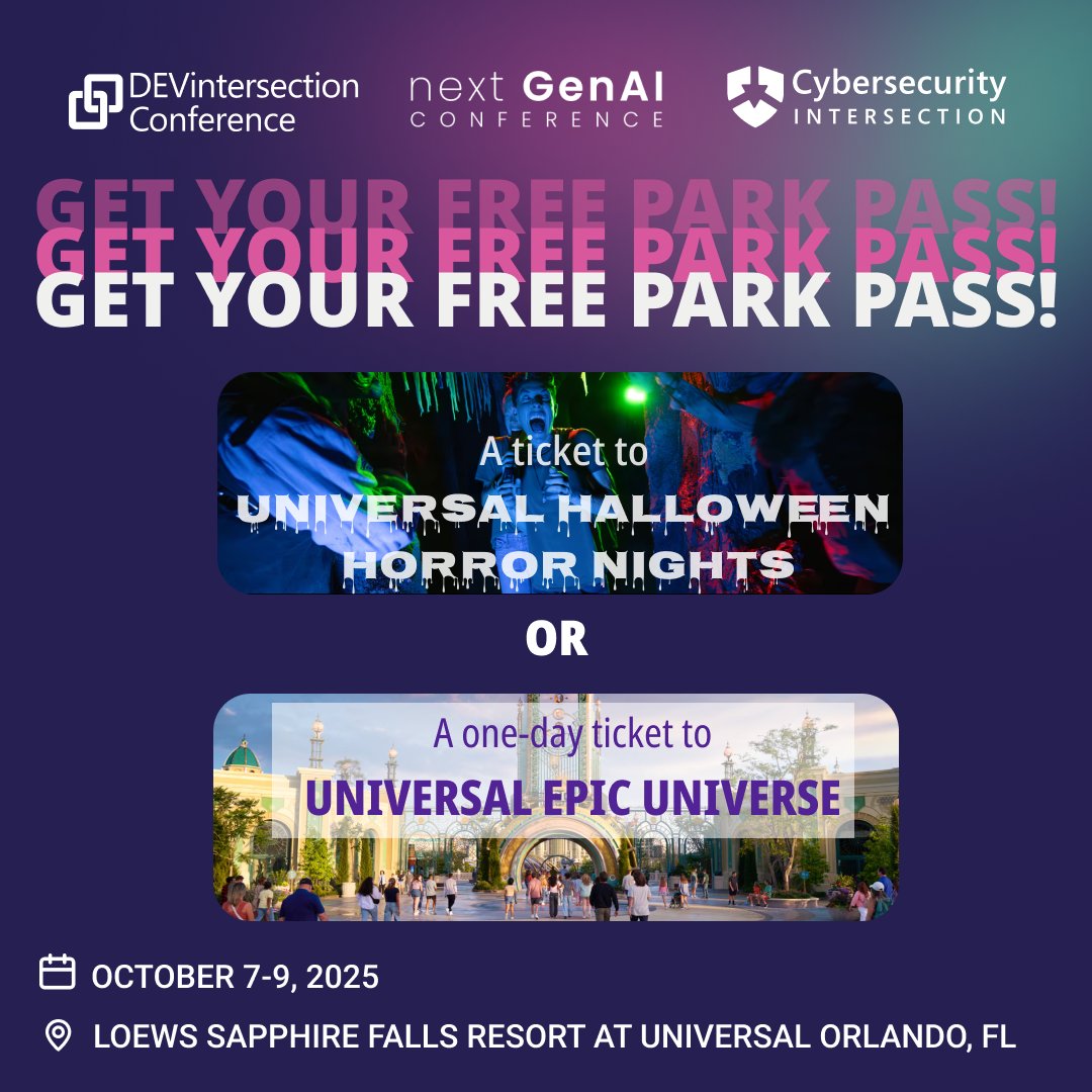 Cyber_sec_conf's tweet image. 🚨 Final week to grab your Universal Park Pass!
Register for #CybersecurityIntersection + book 3 nights at Loews Sapphire Falls by Sept 8 to get it.

🎤 Featuring @michelebusta  Michele Leroux Bustamante, @PaulaCqure  Paula Januszkiewicz, @pyuknewicz Paul Yuknewicz, and…