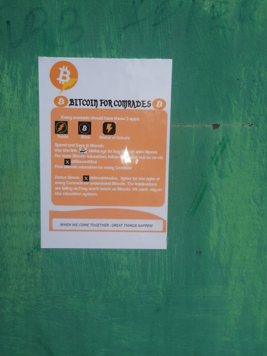 Darius Simon ๐ (@bitcointrades_) on Twitter photo Today i have walked over 7 km distributing some designed Bitcoin brochures to <a href="/discoverseku/">South Eastern Kenya University</a> Students at Kwa Vonza Town Kitui in their places of residence enlightening them on Bitcoin. I really honored the legend Hal.
<a href="/BitcoinKitui/">Bitcoin Kitui ๐ฐ๐ช</a> is a triumph. Donate to our Geyser fund on bio. Today i have walked over 7 km distributing some designed Bitcoin brochures to <a href="/discoverseku/">South Eastern Kenya University</a> Students at Kwa Vonza Town Kitui in their places of residence enlightening them on Bitcoin. I really honored the legend Hal.
<a href="/BitcoinKitui/">Bitcoin Kitui ๐ฐ๐ช</a> is a triumph. Donate to our Geyser fund on bio.
