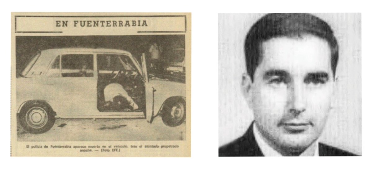 vctorst2's tweet image. Un día como hoy de 1978 #ETA asesinó en #Fuenterrabía (#Guipúzcoa) al inspector de @policia ALFONSO ESTEVAS-GUILMAIN MUÑOZ.

Le dispararon cuando iba a aparcar su coche cerca de su casa.

Fueron testigos su mujer y uno de sus 3 hijos, que llegaban en ese momento a casa.

#MEMORIA