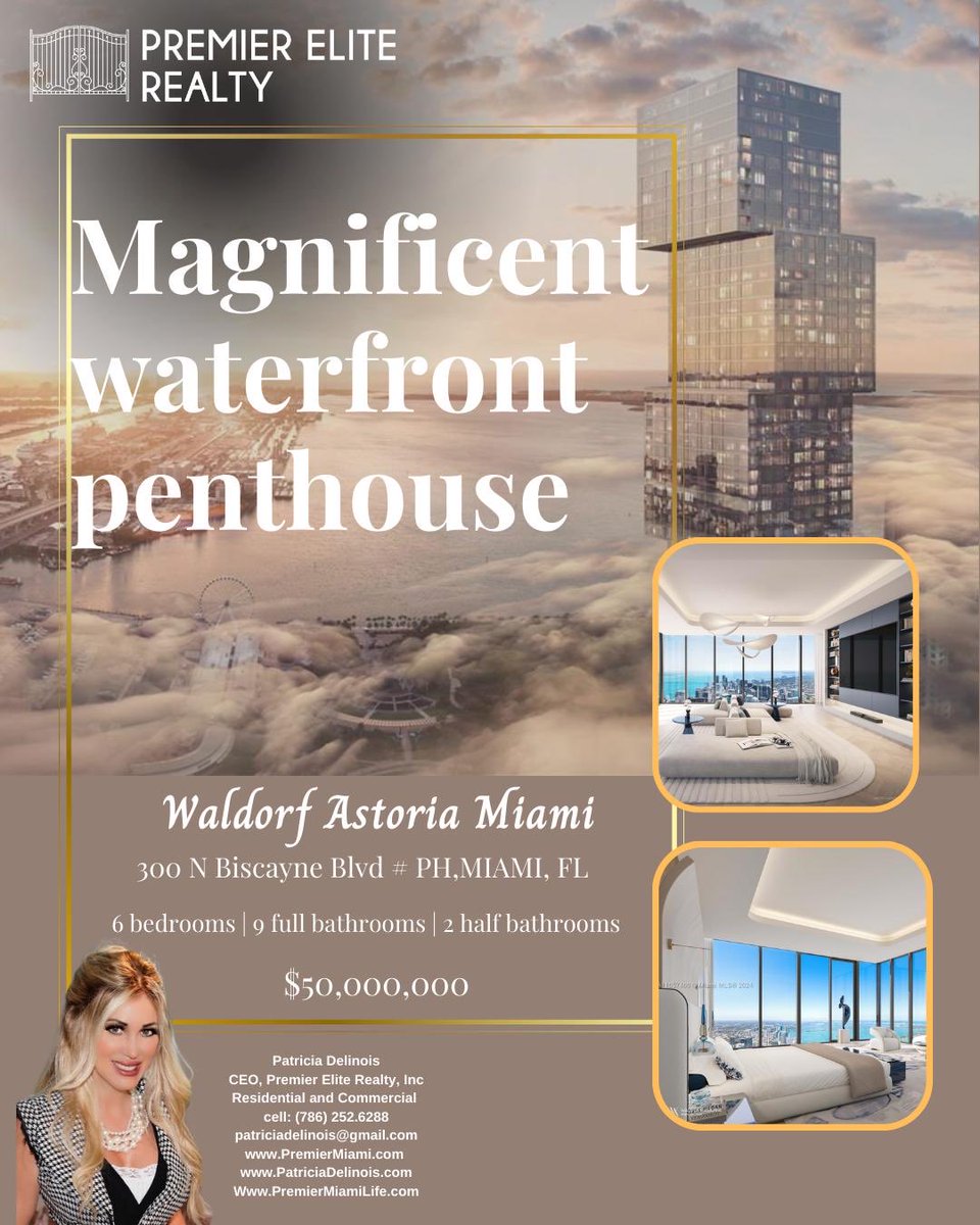 Waterfront penthouses for sale Miami - call or text Patricia Delinois 786-252-6288 #PremierEliteRealty #PatriciaDelinois
