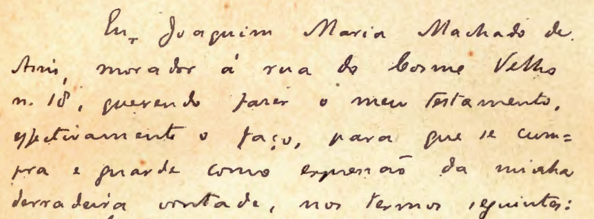 mdassisonline's tweet photo. Abertura do testamento de Machado de Assis, escrito de próprio punho. https://t.co/s3rVqEzIIX