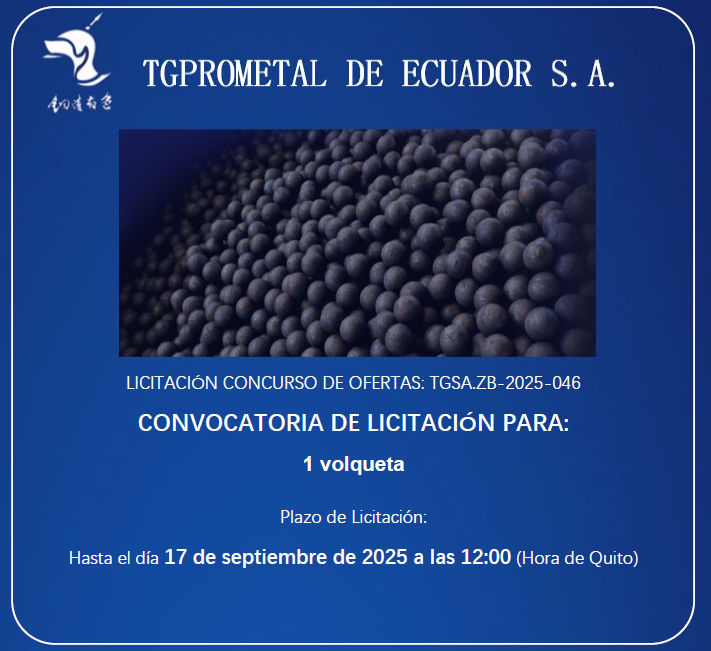 TGPROMETALSA's tweet photo. MATERIAL RESISTENTE AL DESGASTE TGPROMETAL DE ECUADOR S.A. (TGPROMETAL) anuncia la convocatoria de subasta para una volqueta.  Más detalles en el siguiente:
https://t.co/T9vi9kq1ta https://t.co/YrOXJz6oII
