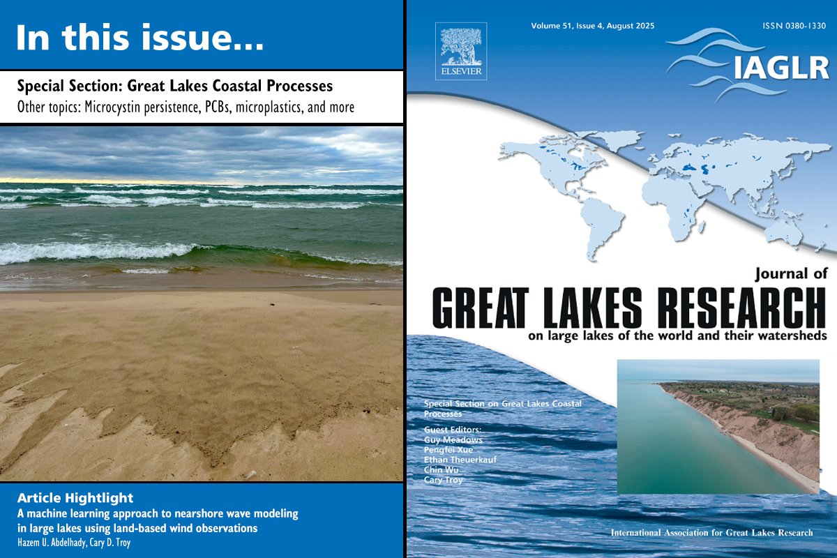 The latest issue of the Journal of Great Lakes Research is now available, featuring a special section on Great Lakes coastal processes and articles on microcystin persistence, PCBs, microplastics, and more. JGLR, vol. 51, issue 4: bit.ly/4mkf6Oq #JGLR #GreatLakesSci