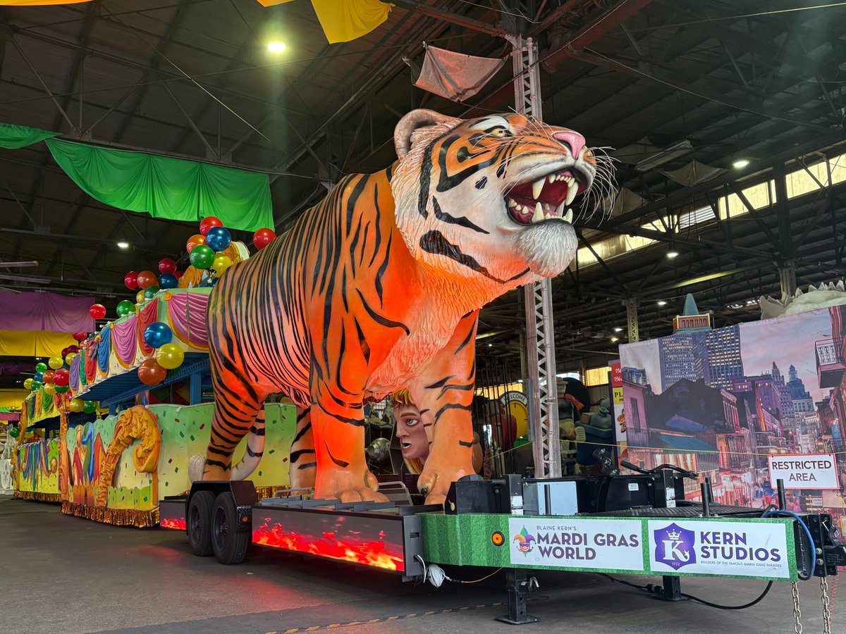 Mardi Gras Mike has arrived! 

Built by Kern Studios and inspired by LSU’s iconic mascot, he’s on display for a limited time at Mardi Gras World. 

Come see the magic! 
#MardiGrasMike #ComeSeeTheMagic #JoinTheKrewe #MardiGrasWorld #OnlyInNOLA #FloatFamous