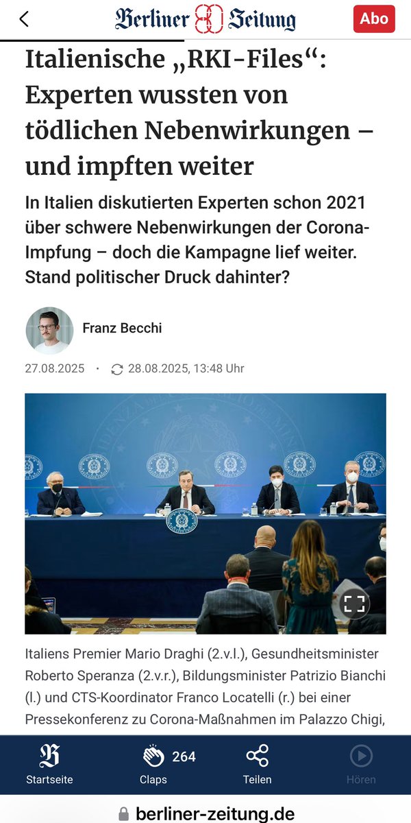 28/8/25 - Italië: de ‘experts’ wisten van dodelijke bijwerkingen van de COVID19 prik en bleven tegen beter weten doorprikken berliner-zeitung.de/politik-gesell…