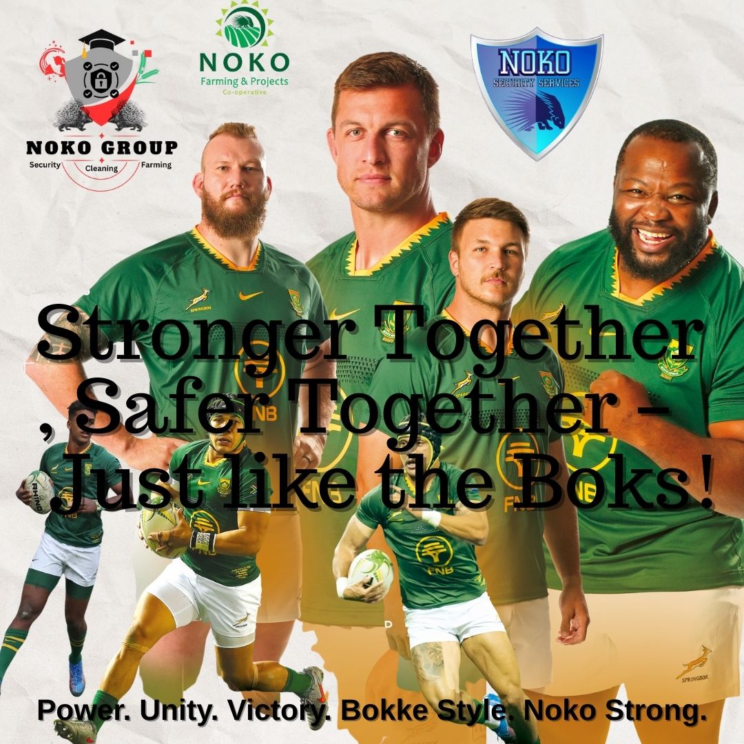 Noko_Security's tweet photo. 🟢💛 The Bokke are showing us what unity, discipline and hard work can achieve! At Noko Group, we believe in the same spirit — standing strong, protecting, and achieving together. 💪🏾🇿🇦

#StrongerTogether #Bokke #NokoStrong https://t.co/pT3lo2yBct