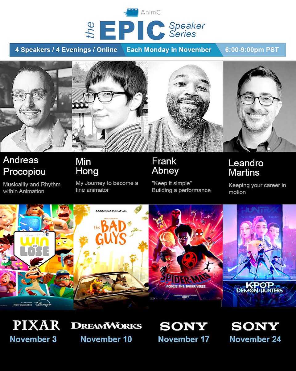 animationcollab's tweet image. 🚨 LIVE NOW 🚨
The Fall 2025 EPIC Speaker Series 🍂🎤
4 Speakers · 4 Nights · 1 Ticket
📅 Nov 3, 10, 17 & 24 | 6–9pm PST | Zoom
💸 Early Bird: $99 (Reg. $130)
Don’t miss it 👉 #EPICSpeakerSeries
animc.com