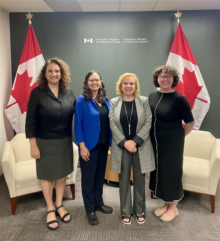 CCR President Diana Gallego, and Co-Executive Directors <a href="/GauriSreenivas1/">Gauri Sreenivasan</a> and Lauren Lallemand were pleased to meet with the Honourable Minister <a href="/LenaMetlegeDiab/">Lena Metlege Diab</a> in Ottawa. CCR underscored our valued relationship with IRCC and raised key concerns in the sector.