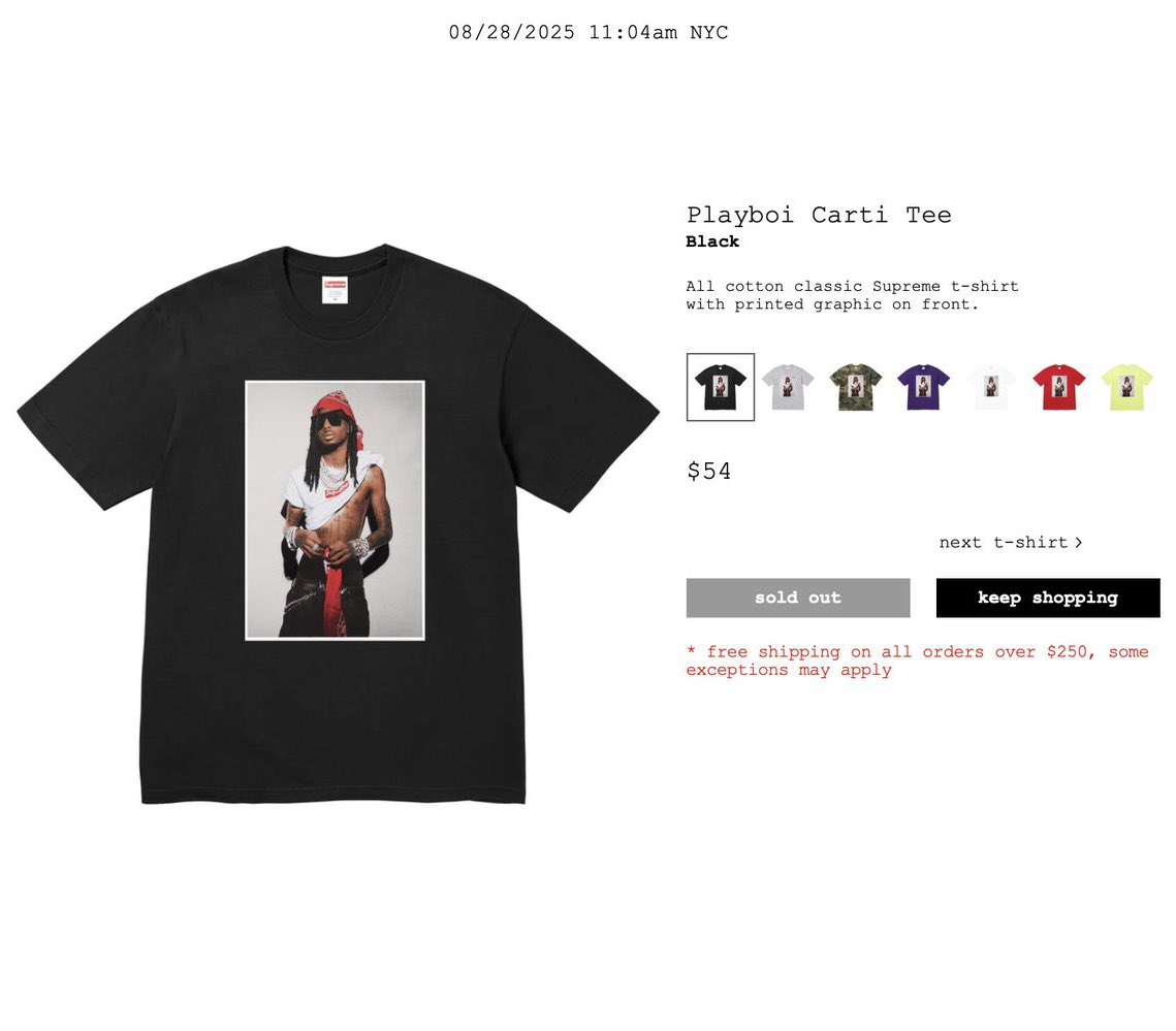 Supreme Playboi Carti Tee ホワイト　白S 即日発送 Supreme Playboi Carti Tee 