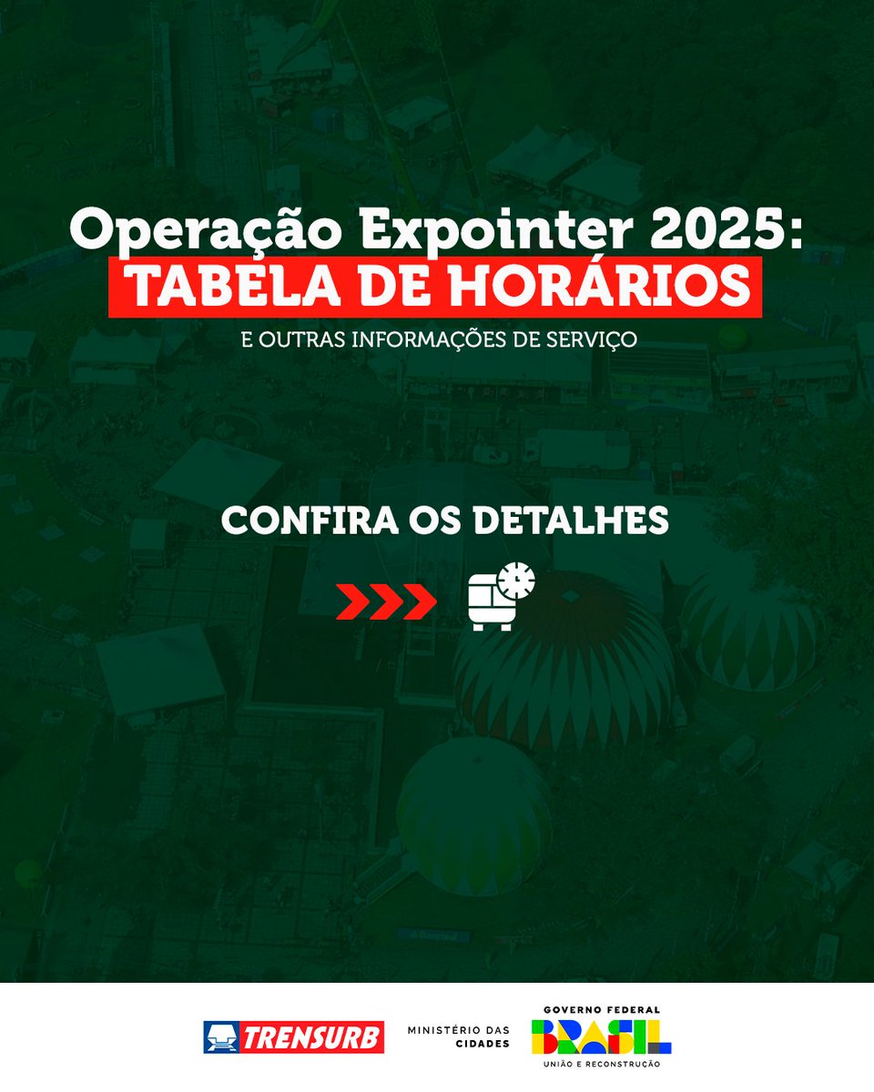 Trensurb's tweet image. De 30/08 07/09, o Parque de Exposições Assis Brasil, em Esteio, recebe a 48ª Expointer e a Trensurb realiza operação especial para atender o evento.

➡️ Passe as imagens e veja todas as informações.

Saiba mais em: bit.ly/4lLSea1

#TrensurbInforma #Expointer2025

+