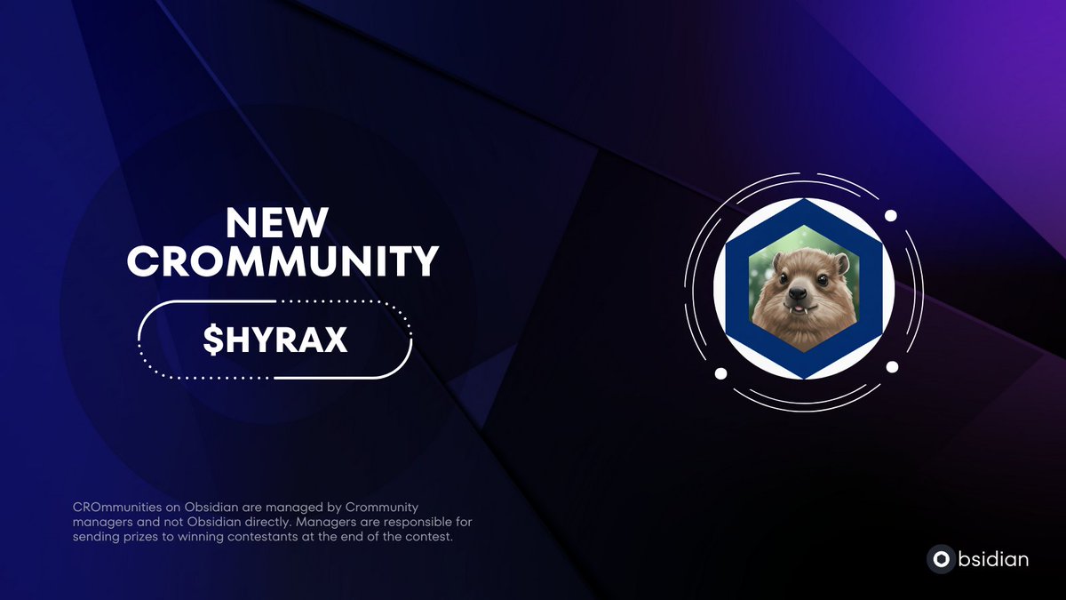 ✨New Verified CROmmunity✨

$HYRAX by <a href="/Hyraxcore/">Hyrax Cronos</a> has setup &amp; verified their CROmmunity on ObsidianSwap giving them access to our suite of tools for projects

🔗obsidian.finance/crommunities/E…