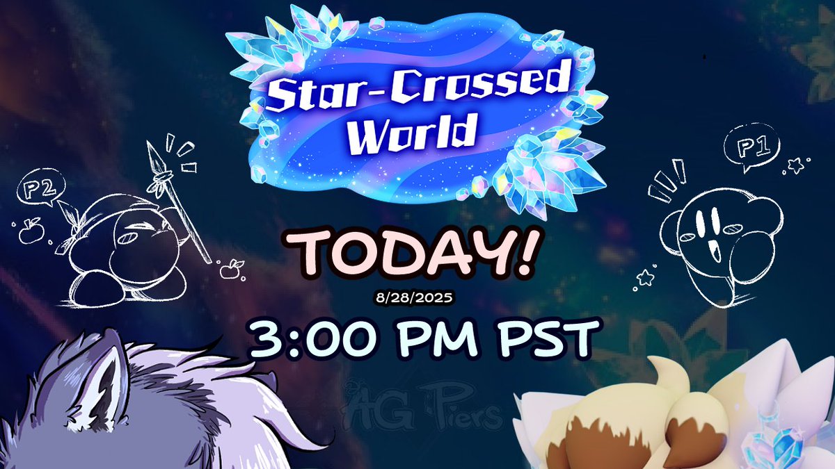IT'S KIRBY TIME!  Going to play with my husband (<a href="/DarklighterYt/">MikeDarklighterYT (Commissions Open)</a> ) Kirby Star-Crossed World!

Revealing a new PNG, accessory, and a new emote my husband made! 
We WILL 100%!!!

TODAY 3PM PST!
At:🔗 twitch.tv/ag_piers 🔗
 
#kirby • #カービィ • #vtuber • #vsky