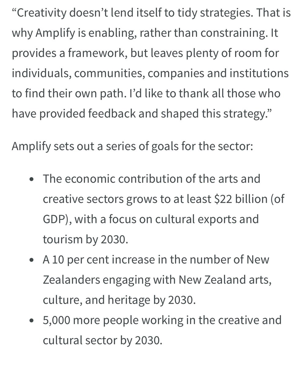 Why is an ostensibly centre-right govt, supposedly focused on reducing waste &amp; letting mkts work, having a “national creative &amp; cultural strategy” at all, let alone championing quantitative targets that seem like something from a 1960s central planner?

beehive.govt.nz/release/govern…